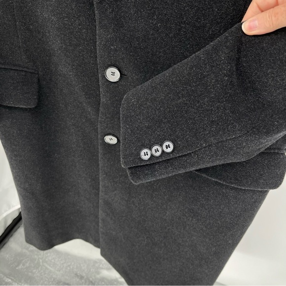 Italian Men’s Wool And Cashmere Overcoat Size 44L Black Dress Pea Coat - Picture 8 of 16